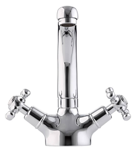 istock Mixer cold hot water. Modern faucet  bathroom.  Kitchen tap  . Isolated  white background. Front view. 889623608