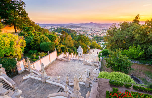 Good Jesus of Mount Sanctuary The Bom Jesus do Monte Sanctuary is located in the city of Braga, Portugal. It is one of the iconic location of Portugal,  with a long and beautiful stairways leading to the doors of the cathedral. braga district stock pictures, royalty-free photos & images