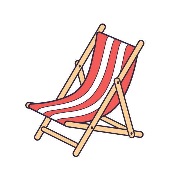 Red striped beach deck chair. Red striped beach deck chair isolated. red beach chairs stock illustrations