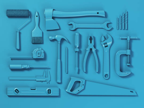 Set of of white tools isolated on white background. Mock up. With paths 3d illustration
