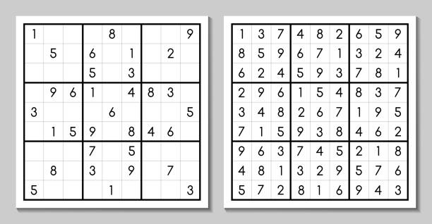 bildbanksillustrationer, clip art samt tecknat material och ikoner med sudoku-spel med svaret - sudoku