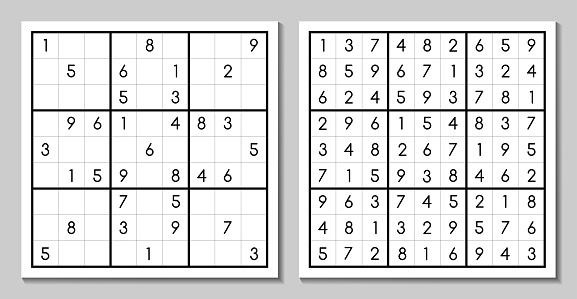 Sudoku game with the answer. Vector puzzle