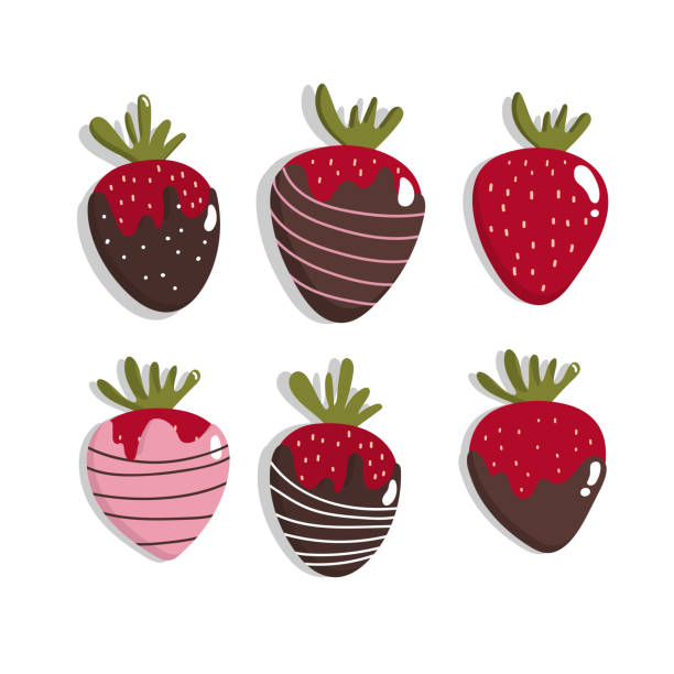 illustrazioni stock, clip art, cartoni animati e icone di tendenza di set vettoriale di cioccolato alla fragola - heart shape snack dessert symbol