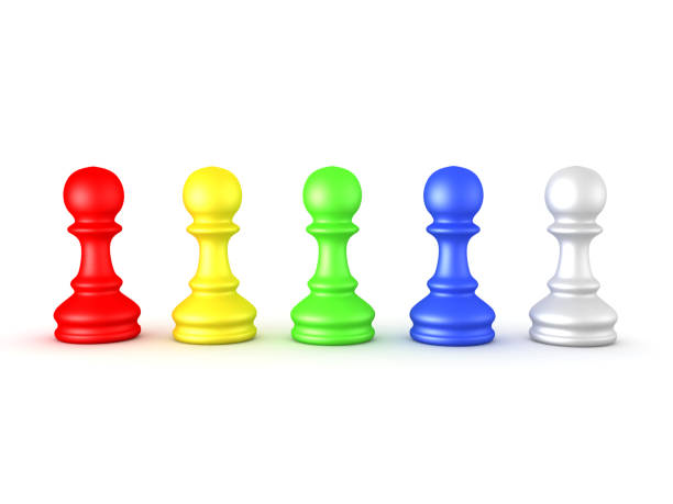 istock 3D illustration of many colored chess pawns 889651620