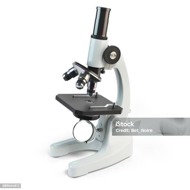 Microscope Isolated On White Background Stock Photo - Download Image Now - Microscope, Cut Out, Laboratory