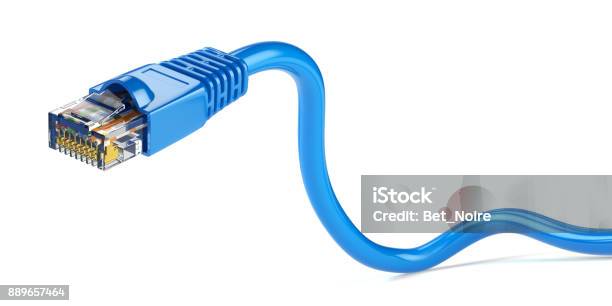 Lan Network Connection Ethernet Cable Internet Cord Rj45 Isolated On White Background 3d Stock Photo - Download Image Now