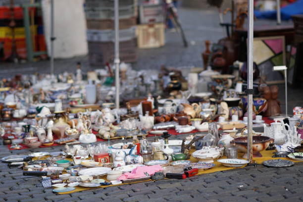 istock Group of vintage objects in a flea market 889658164