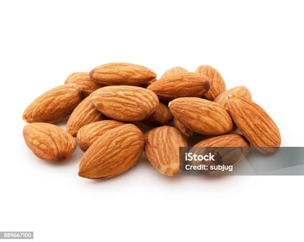 Almonds Stock Photo - Download Image Now - Almond, Raw Food, White Background