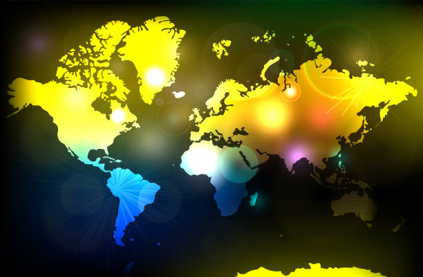 istock World celebration map. Colourful global atlas. Fireworks. Christmas and New Year celebration. 889678974