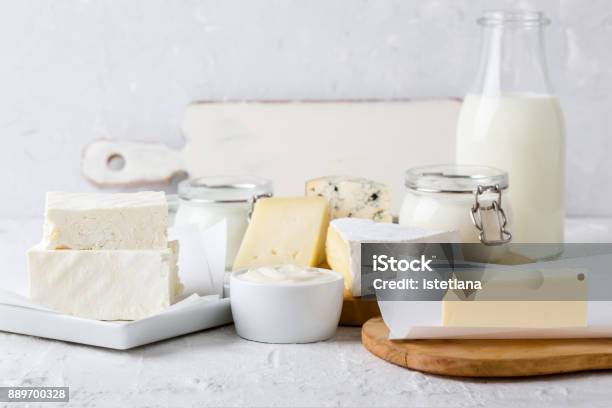 Fresh Organic Dairy Products Stock Photo - Download Image Now - Dairy Product, Cheese, Industry
