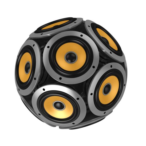 istock Loud speakers forming sphere isolated over white 889706890