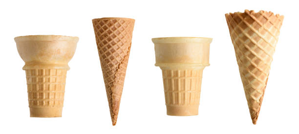 Collection of empty ice cream cone isolated on white background