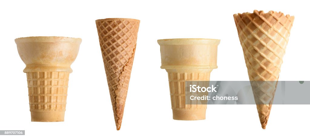 Collection of empty ice cream cone isolated on white background Ice Cream Cone Stock Photo