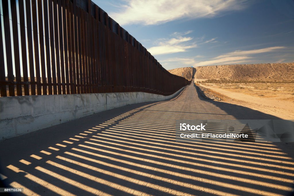 U.S. Border Wall Fence Fence separating United States and Mexico Geographical Border Stock Photo