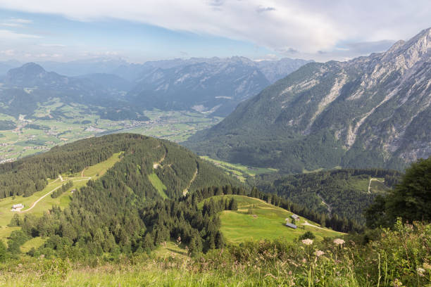 istock View from German Rossfeld panorama strasse at Austrian mountain ridge 889728432