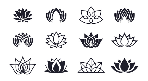 Lotus blossom symbols and icons.