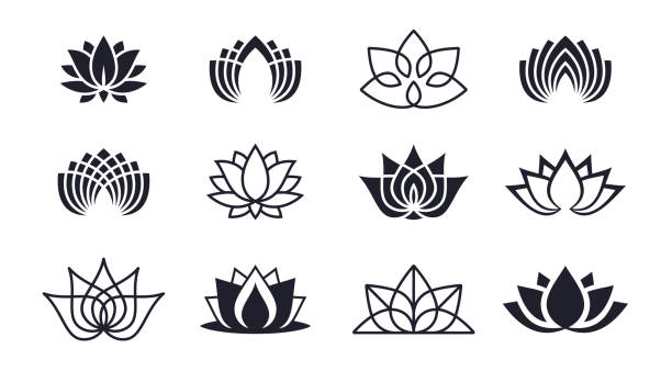 Lotus Blossoms Lotus blossom symbols and icons. lotus water lily illustrations stock illustrations