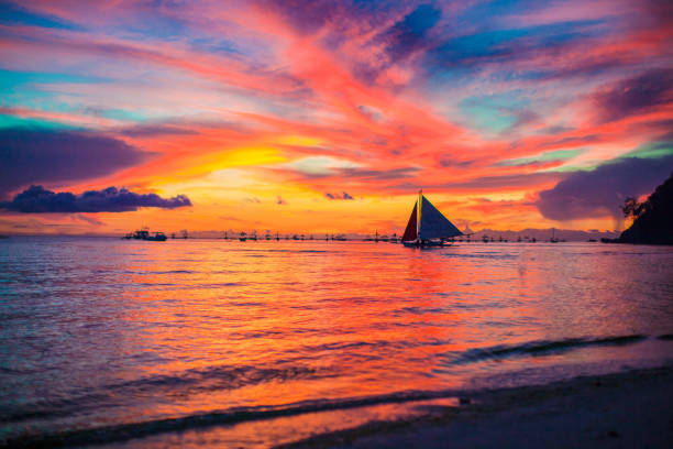 istock Amazing beautiful sunset on an exotic caribbean seashore 889763244