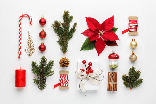 istock Christmas composition made of christmas decoration on white background. 889783176