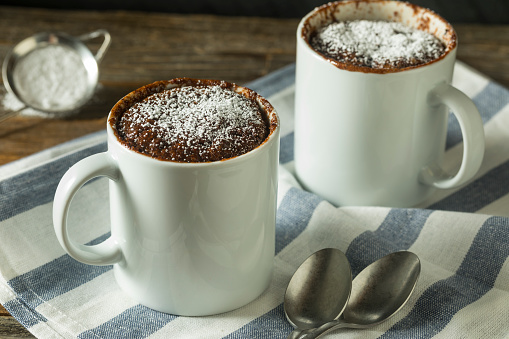 Homemade Microwave Chocolate Mug Brownies with Powdered Sugar