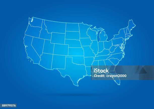 Usa Carte Modern Style Bleu Vecteurs libres de droits et plus d'images vectorielles de États-Unis - États-Unis, Carte, Vectoriel