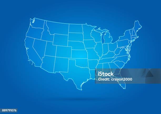 Usa Map Modern Style Blue Stock Illustration - Download Image Now - USA, Map, Vector