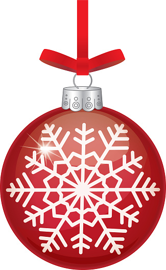 Vector illustration of a shiny red christmas ornament with a white snow flake on it.