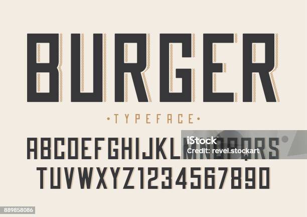 Conception De Police Rétro Vecteur Burger Alphabet Fonte Typ Vecteurs libres de droits et plus d'images vectorielles de Police de caractère