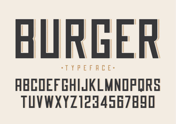 illustrazioni stock, clip art, cartoni animati e icone di tendenza di burger vector retro regolare font design, alfabeto, carattere tipografico, tipografia - compositore tipografico