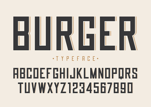 Burger vector retro regular font design, alphabet, typeface, typ