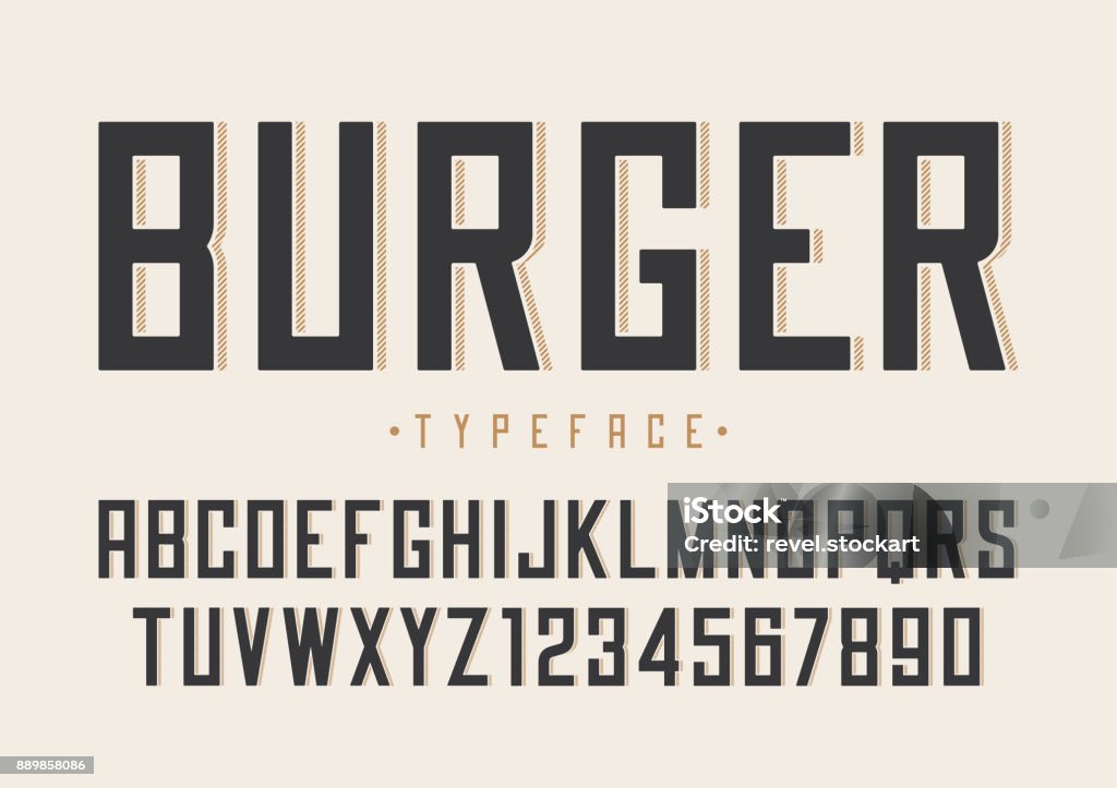 Burger vector retro regular font design, alphabet, typeface, typ Burger vector retro regular font design, alphabet, typeface, typography Typescript stock vector