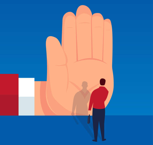 Blocked businessman Businessman stopped by huge palm evil corporation stock illustrations