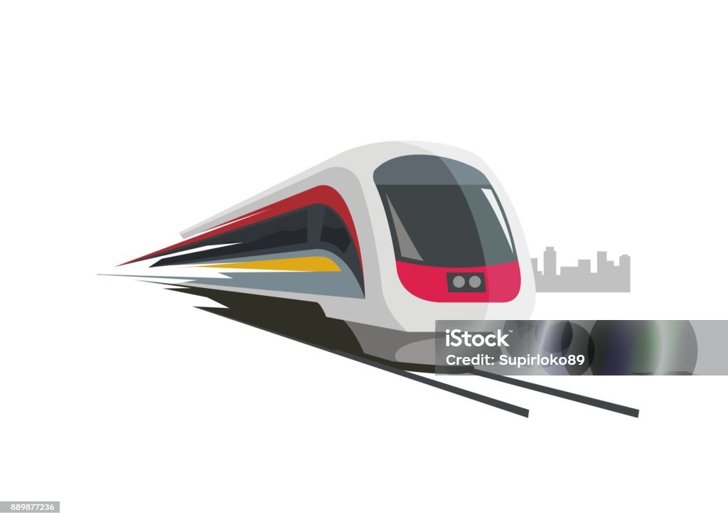 train rapide simple illustration avec la construction historique de la silhouette de la ville - clipart vectoriel de Transport ferroviaire libre de droits