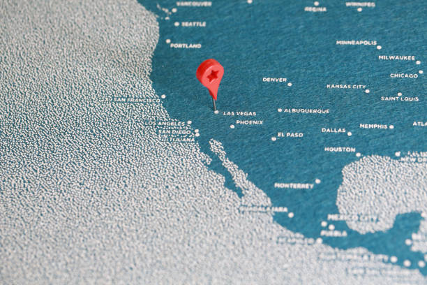 istock airplane fly on the blue felt painted map 889892600