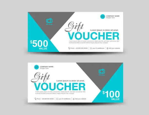 Vector illustration of Blue Gift Voucher template, coupon design, ticket, banner, cards, polygon background, vector illustration