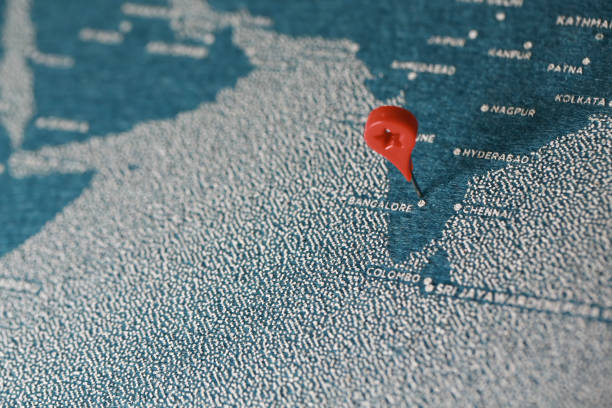 airplane fly on the blue painted map airplane fly on the blue painted felt map, india bengaluru map stock pictures, royalty-free photos & images