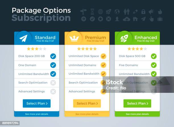 Pricing Packages Comparison Stock Illustration - Download Image Now - Price, Box - Container, Chart