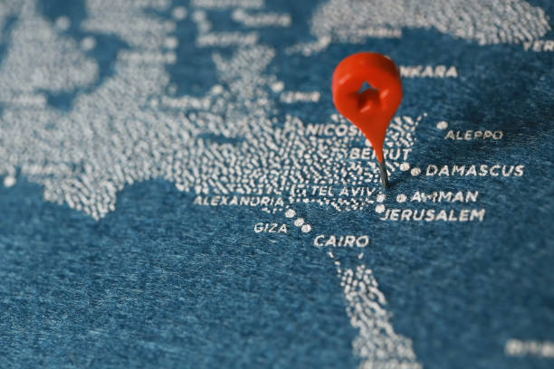 istock airplane fly on the blue painted map 889897560