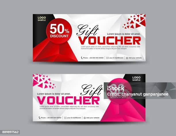 Red Discount Voucher Template Pink Coupon Design Ticket Banner Cards Polygon Background Vector Illustration Stock Illustration - Download Image Now