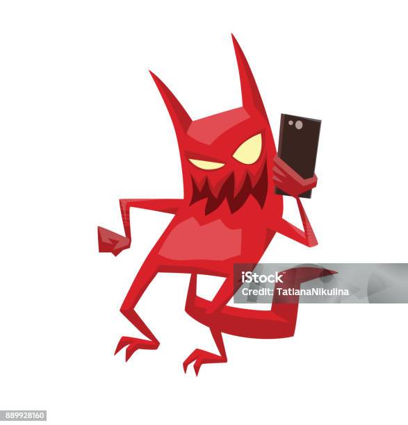 Funny Red Devil With A Smartphone Stock Illustration - Download Image Now -  Animal, Animal Body Part, Business - iStock
