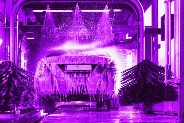car wash, car wash foam water, Automatic car wash in action