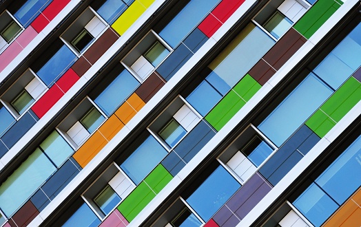 This is an abstract of an exterior of one of the most colorful innovative architecture in Spain.