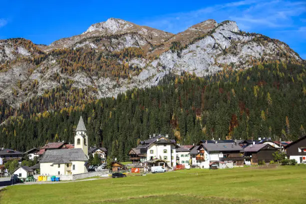Panorama of winter resort Sappada in European Alps in Italy.