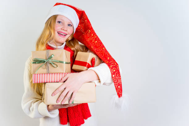 istock Girl wearing christmas cap 889968550