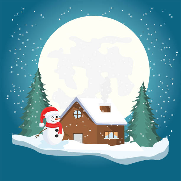 istock Christmas night landscape full moon with flying santa claus, christmas card. 889991490