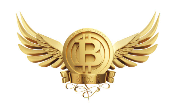 istock Bitcoin symbol with golden wings. 889994522