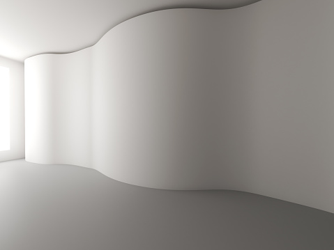 Empty room white curve wall with natural light. Used as a background for presentations and decorative items. ,3D Rendering