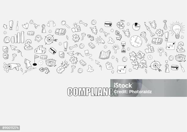 Business Development Doodles Objects Background Compliance Drawing By Hand Vector Stock Illustration - Download Image Now