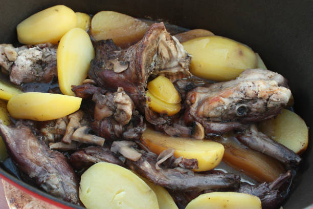 istock Rabbit stew in casserole with red wine sauce 890056874