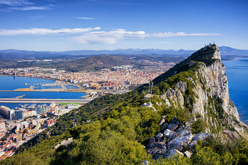 Rock of Gibraltar in southern part of Iberian Peninsula.